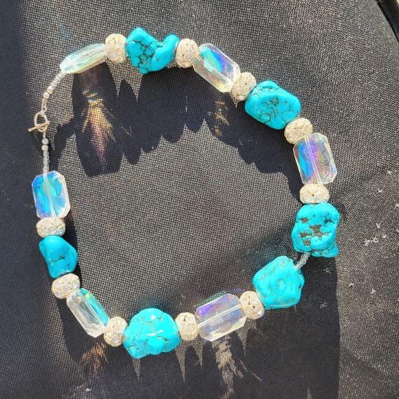 Stunning Beachy Glam Faux Turquoise & Sparkly Bauble Necklace ~ Wow! - Picture 7 of 16